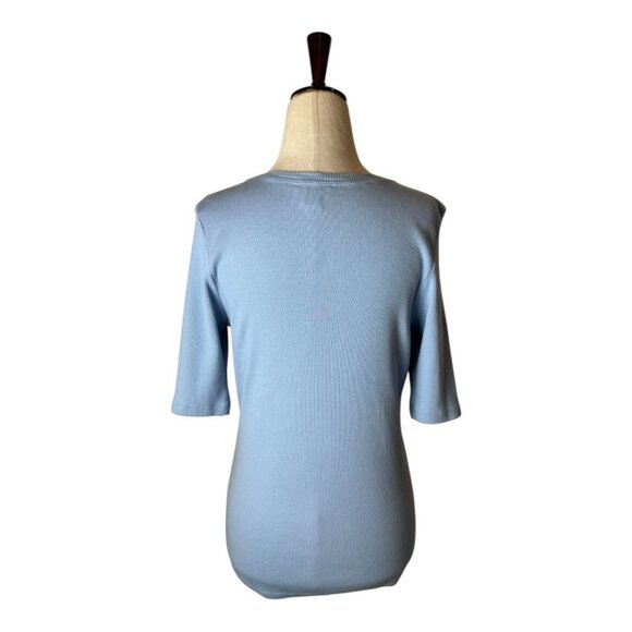 Sundance Shirt Women‎ XL Blue Cotton Ribbed Knit Short Sleeve Tee Athleisure - Picture 2 of 8